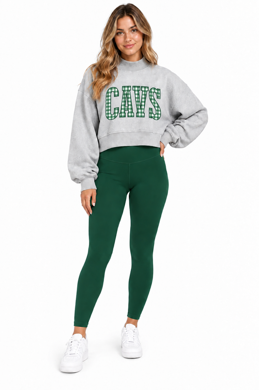 ADULT Cavaliers Green Gingham Crop Mock Neck Sweatshirt
