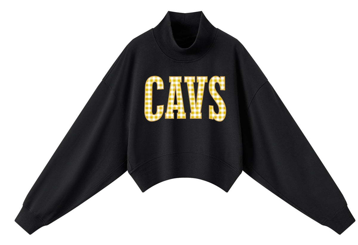 ADULT Cavaliers Gingham Crop Mock Neck Sweatshirt