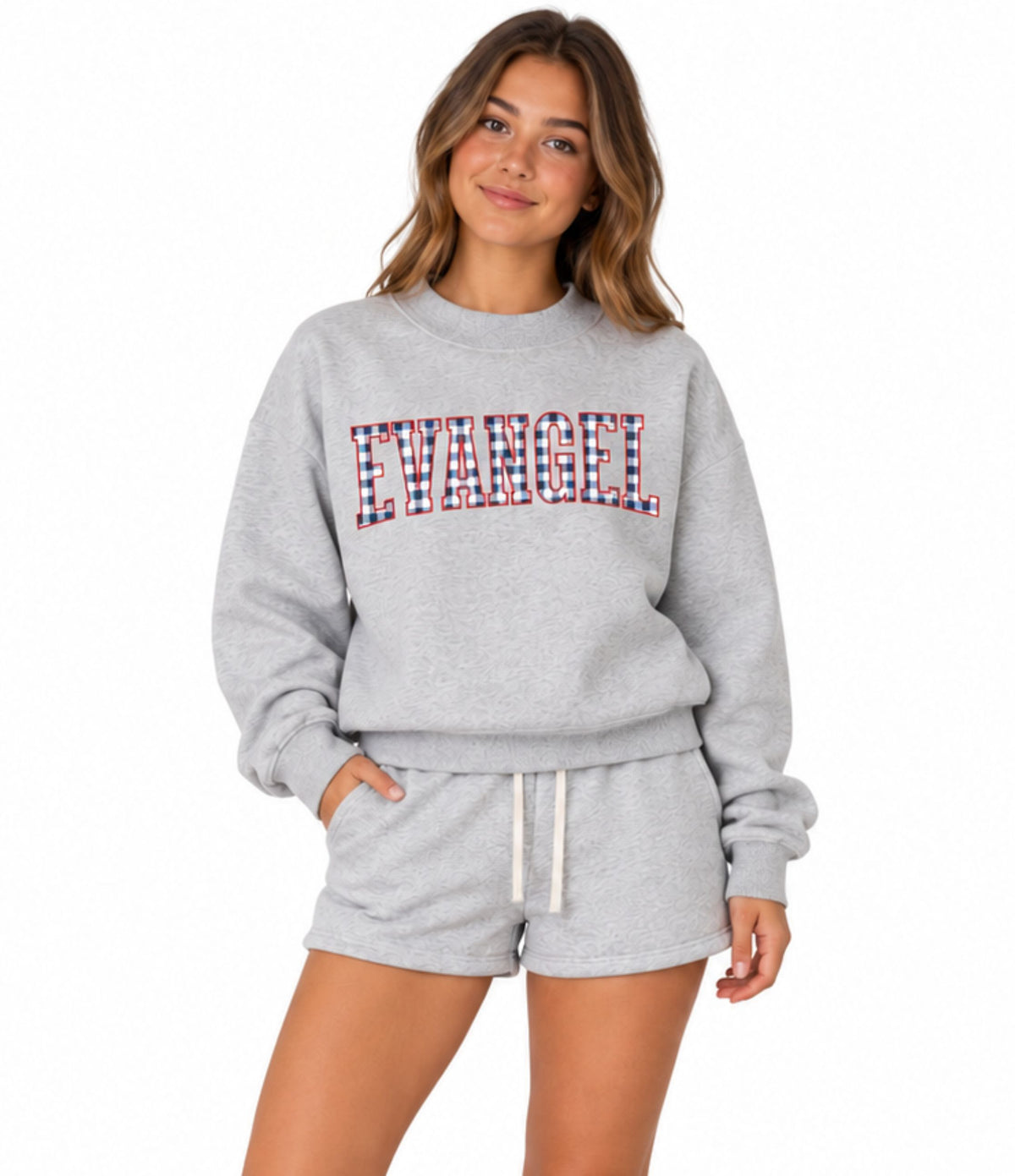 ADULT Evangel Gingham Mock Neck Sweatshirt and Shorts
