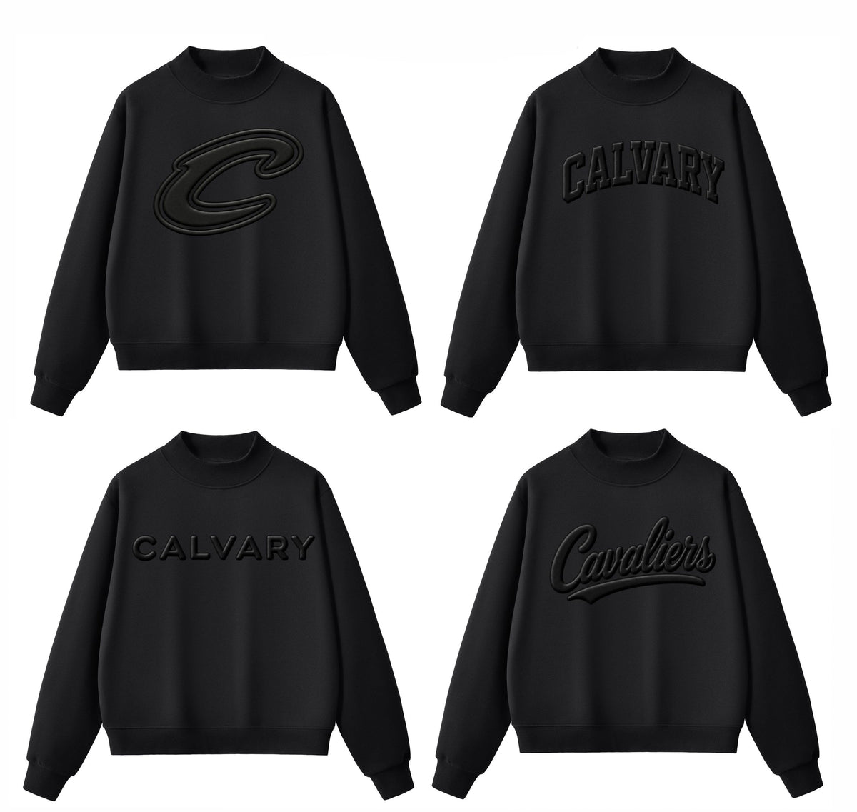 Calvary 3D Black Puff Mock Neck Sweatshirt