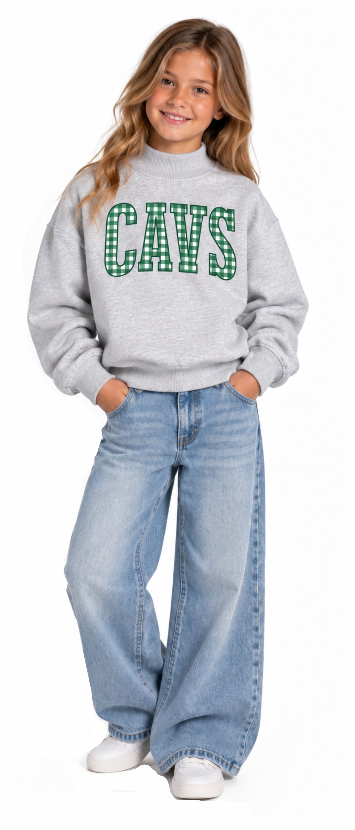 YOUTH Green Gingham Mock Neck Sweatshirt